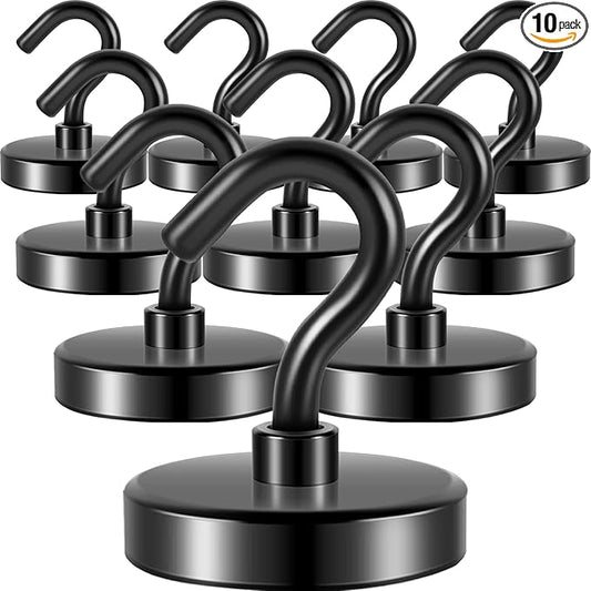 Neosmuk Magnetic Hooks, Heavy Duty 130lb+ Strong Magnet Hook for Cruise Cabins, Cruise Ship Essentials for Hanging, Metal Wall Refrigerator Hangers (Black, 10 Pack)
