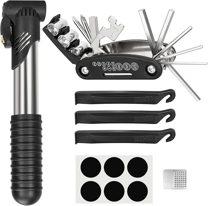 PXZBLG Bike Repair Kit, Bike Tire Repair Tool Kit, Including 16-in-1 Bike Multitool, Bicycle Tire Repair Accessories, Used for Mountain Bike and Road Bike