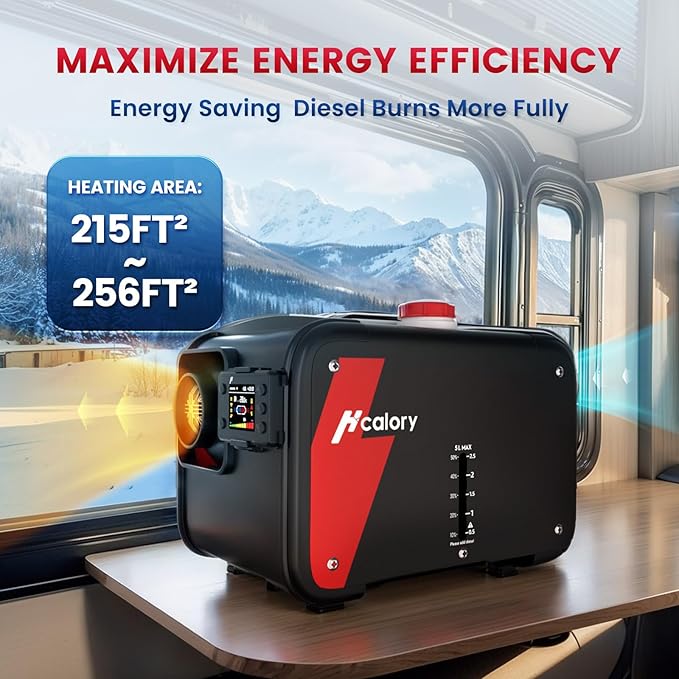 ディーゼルヒーター 8KW、HBH1S 12V パーキングディーゼルエアヒーター（アプリ制御付き）、10段階温度設定、自動起動・停止、急速暖房、110V AC & 12V 24V DC対応、車・RV・キャンピングカー用
