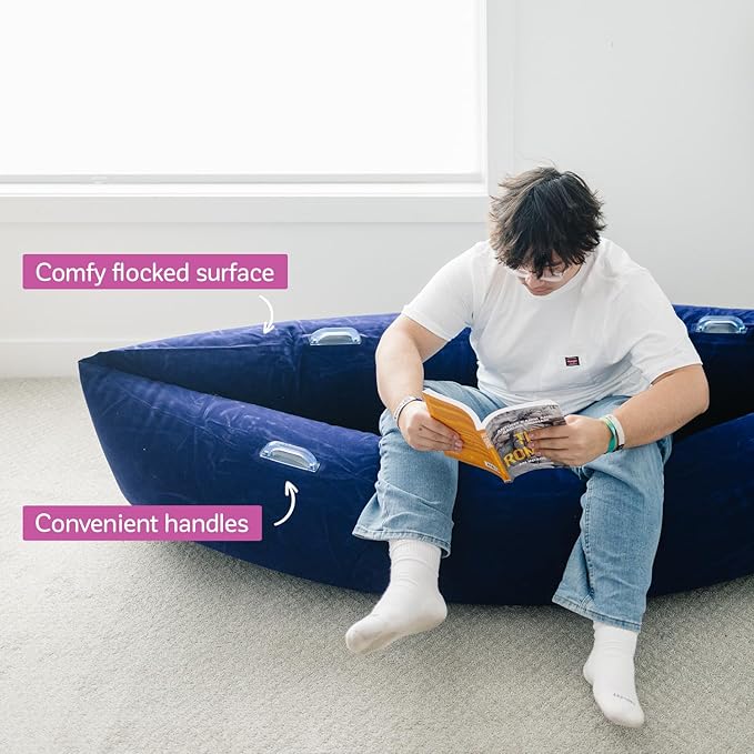 Fun and Function Air-Lite ふわふわカヌー - 感覚ニーズ対応の感覚用インフレータブルピーポッド - 3歳以上のお子様向け感覚椅子コンプレッションカヌー - 感覚家具 - ネイビー - Mサイズ