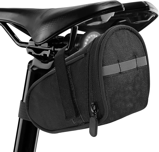 Reflective Bike Seat Bag, Black Bicycle Saddle Bag, Waterproof Bike Pouch, 18 x 8.5 x 10 cm Bikes Storage Bags, Cycling Accessories for Mountain Road Foldable Bikes