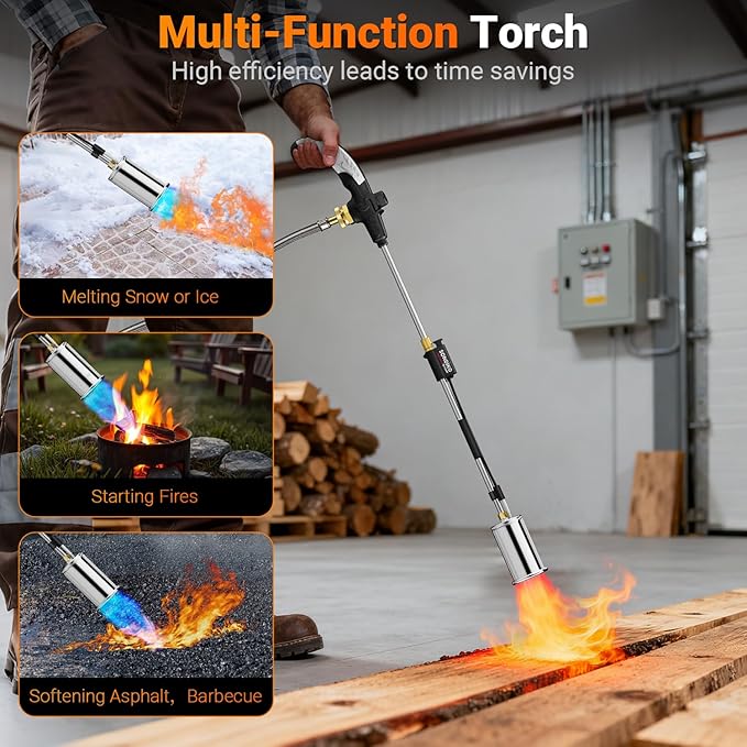 Sondiko Propane Torch Weed Burner with 10 FT Hose, High Output Weed Torch Flamethrower, 30" Detachable Long Arm Heavy Duty Blow Torch with Flame Control(Tank Not Included)