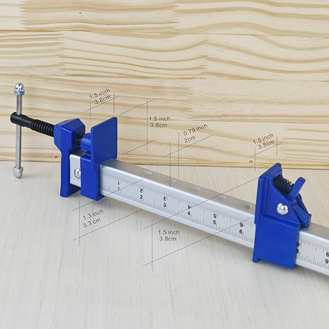 FEIRONG 24 Inch Bar Clamps For woodworking (2 Pack), Dual-Scale Ruler (Inch & CM), 330LB Capacity, Aluminum Build 90° Angled Jaws for Cabinet Making, Door Assembly, Professional Woodworking (Blue)