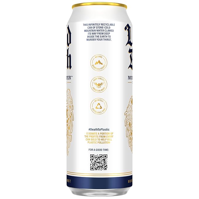 Liquid Death Still Mountain Water, Real Mountain Source, Ice-Cold Cans, Infinitely Recyclable, King Size 19.2 Fl Oz (Pack of 12)