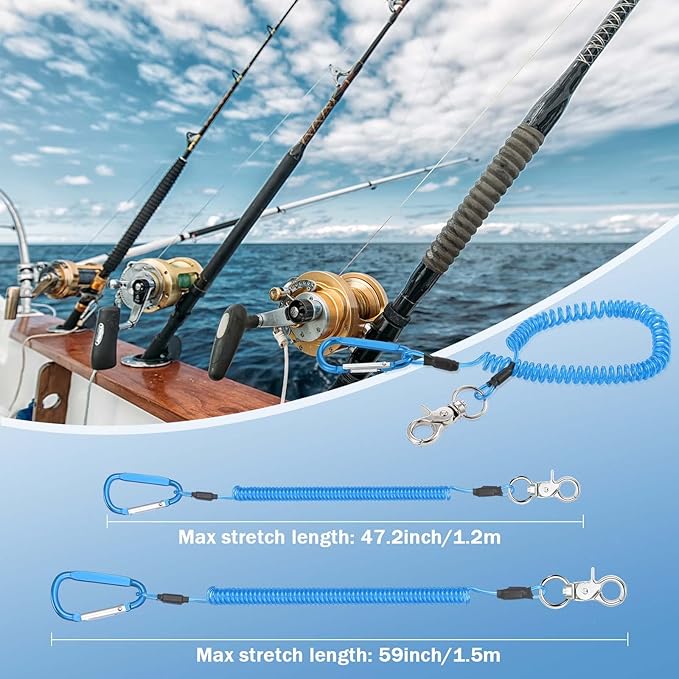 Woanger 6 Pack Fishing Lanyard Steel Wire Coiled Lanyard Tool Lanyards for Hand Tools Kayak Retractable Tool Leash Fishing Rod Safety Lanyards Gear with Alloy Clips for Pliers Boating