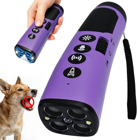 4X Ultrasonic Dog Bark Deterrent Device, 2026 Newest Stop Neighbors Dog Barking, 4 Nozzles Up 90% Efficiency, 3 Modes Humane Training Tool with Flashlight , Safe for Pet Indoor Outdoor(Purple)