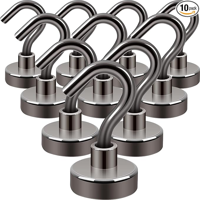 Neosmuk Magnetic Hooks, Heavy Duty 30lb+ Strong Magnet Hook for Cruise Cabins, Cruise Ship Essentials for Hanging, Metal Wall Refrigerator Hangers (Gunmetal, 10 Pack)