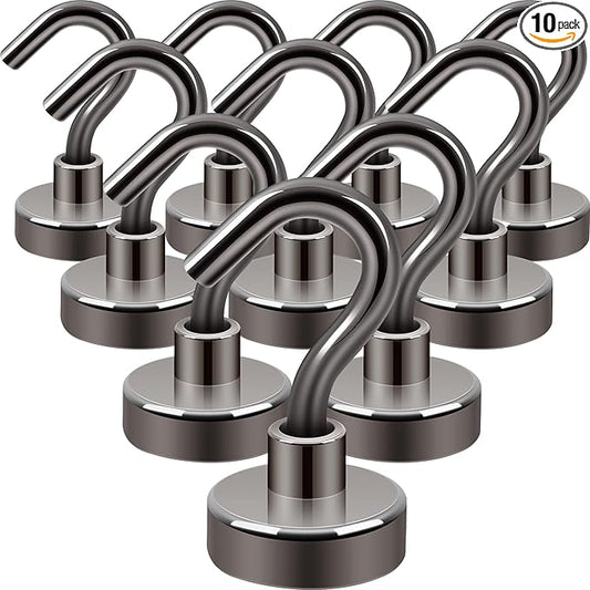 Neosmuk Magnetic Hooks, Heavy Duty 30lb+ Strong Magnet Hook for Cruise Cabins, Cruise Ship Essentials for Hanging, Metal Wall Refrigerator Hangers (Gunmetal, 10 Pack)