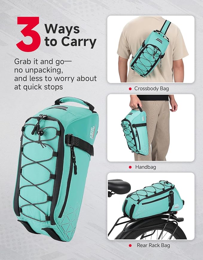 KEMIMOTO Rear Bike Rack Bag - 8L PVC Water Resistant Ebike Bags for Bicycle Rear Rack, Bicycle Trunk Pannier for Commuter Travel Shopping and Cycling (Green)