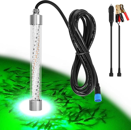 水中集魚ライト 12V / 110V 夜間ボートドックカヤック用魚誘致ライト、クラッピー、スヌーク、イカ、ナマズ用水中グリーンライト (16.4ft / 33ftケーブル)