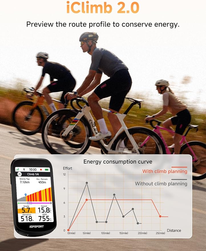 iGPSPORT BSC500 GPS Bike Computer, 3.3'' Touchscreen MAP & Voice Navigation Ebike Mode Climb Training Function