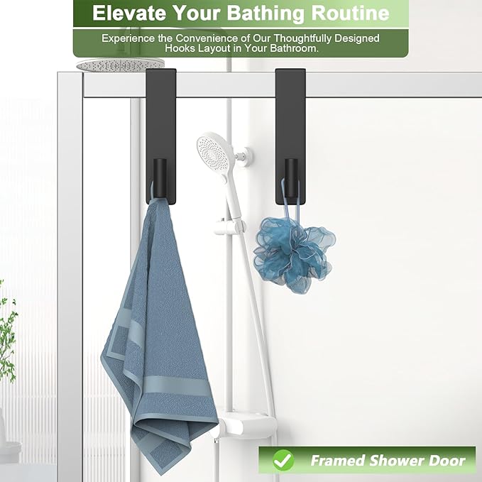 Heavy Duty Stainless Steel Over-Door Hook for Coats, Totes, Towels – Easy Install Door Hooks with Non-Slip Pads for Bedroom Bathroom Entryway Office (Black, 2 Pack, Fits 1-3/4" Thick Door)