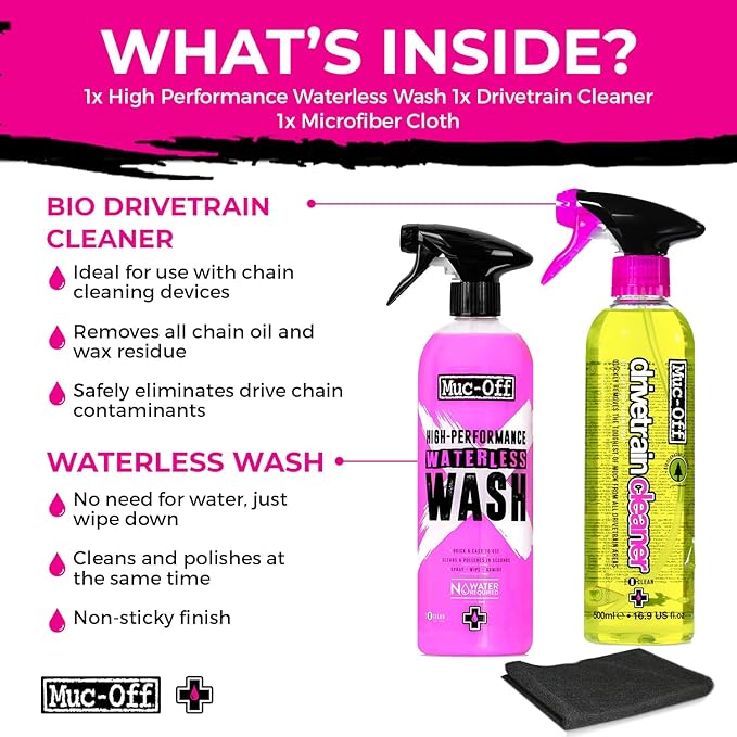 Muc-Off Waterless Wash 750 ml & Bio Drivetrain Cleaner 500ml Bundle | High-Performance Bike Cleaning Kit | Spray & Wipe Bike Cleaner + Fast-Acting Biodegradable Degreaser