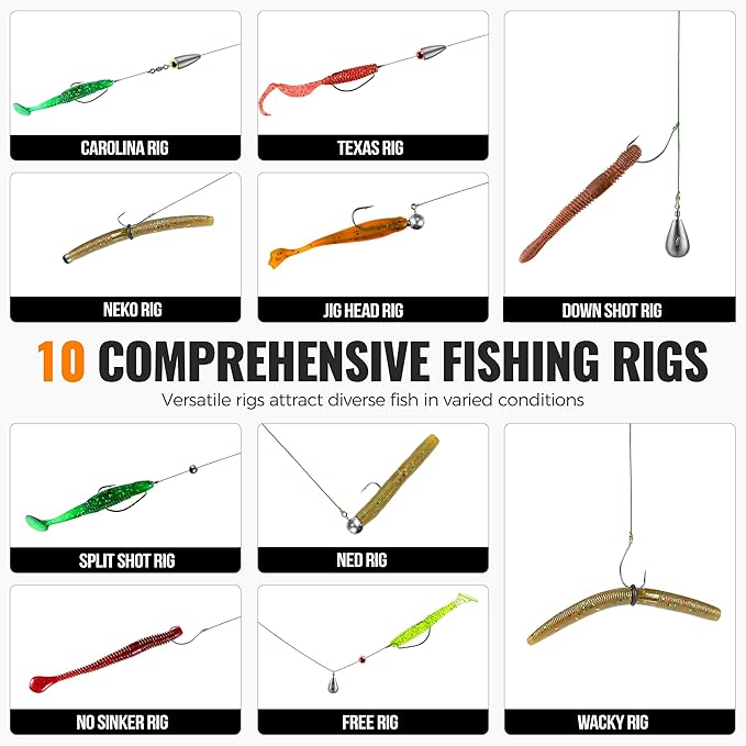 PLUSINNO 264/397pcs Fishing Accessories Kit, Organized Fishing Tackle Box with Tackle Included, Fishing Hooks, Fishing Weights Sinkers, Swivels, Beads, Fishing Gear Set Equipment for Bass Trout