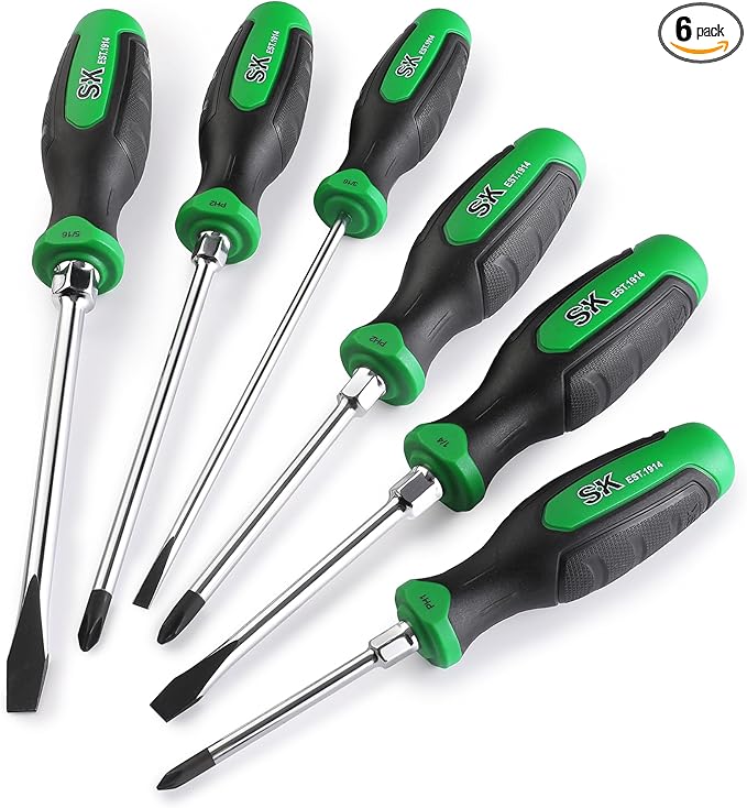 SK 6ピース マグネットドライバーセット、S2スチール、マイナスドライバー3本・プラスドライバー3本、SureGripハンドル