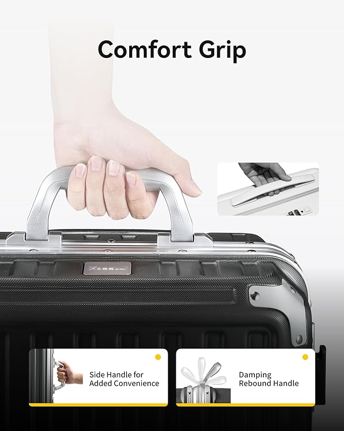 Luggage Sets with Spinner Wheels, 8010S Aluminum Frame Zipperless Polycarbonate Hard Shell Suitcase Sets (ZX-Core, Charcoal Metallic, 2 Piece (20/28))
