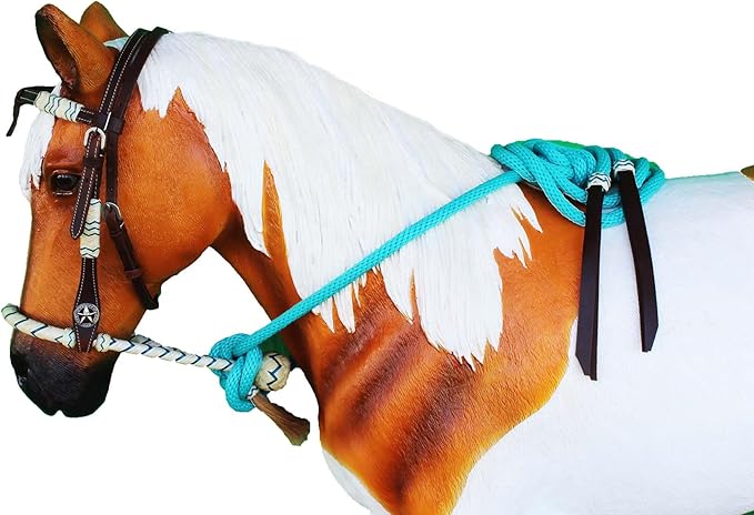 CHALLENGER Horse Western Knotted Bosal Rawhide Hanger Headstall w/Turquoise Braided Reins 78J04TR