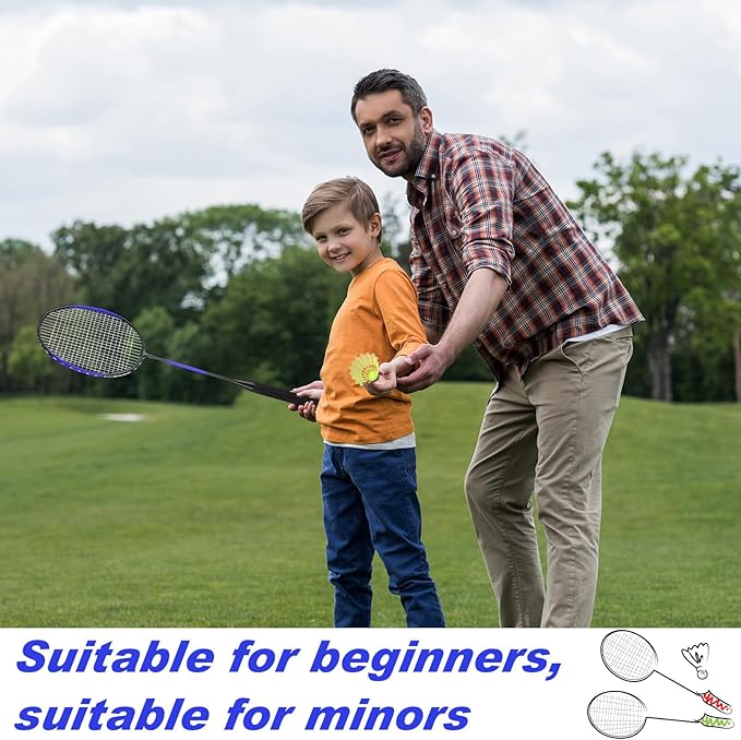 12 Pack Badminton Rackets Set Including Badminton Racquets, Nylon Shuttlecocks and Carry Bag for Outdoor Backyard Games Beginners