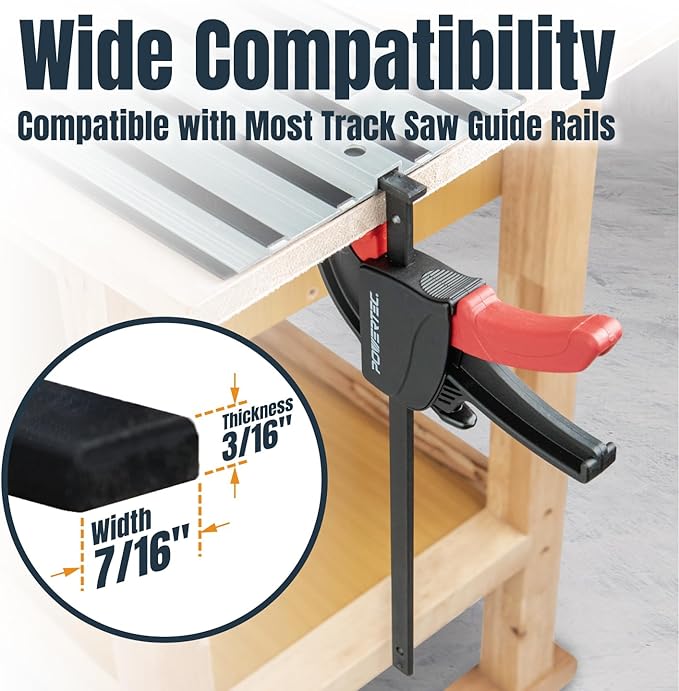 POWERTEC Guide Rail Clamp, 8-3/4 Inch Quick Release Clamps for Circular Saw Guide Rail System, Woodworking, 71423V, Track Saw Track Clamp(2PCs) (Pack of 10)