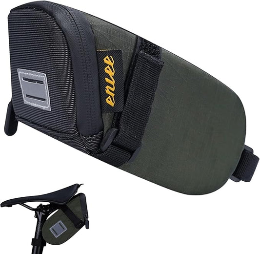ENLEE Road Bike Saddle Bag, Waterproof Bike Seat Bag with Independent Small Item Partitions, Green Wedge Reflective Bicycle Storage Pouch Under Seat for Mountain/Road/Gravel Bikes, Small Size