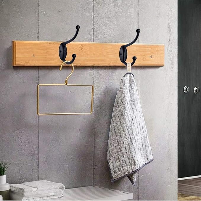 ZEYU Wall Hooks,10Pcs Coat Hooks Hardware Towel Hooks for Hanging Coats Double No Rust Black Robe Hooks Wall Mounted with Screws for Key, Towel, Bags, Cup, Hat