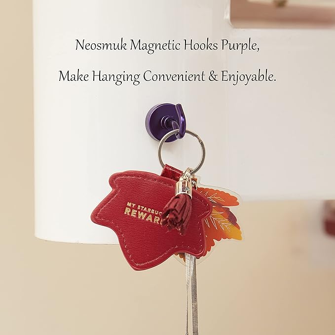 Neosmuk Magnetic Hooks, Heavy Duty 40lb+ Strong Magnet Hook for Cruise Cabins, Cruise Ship Essentials for Hanging, Metal Wall Refrigerator Hangers (Purple, 10 Pack)