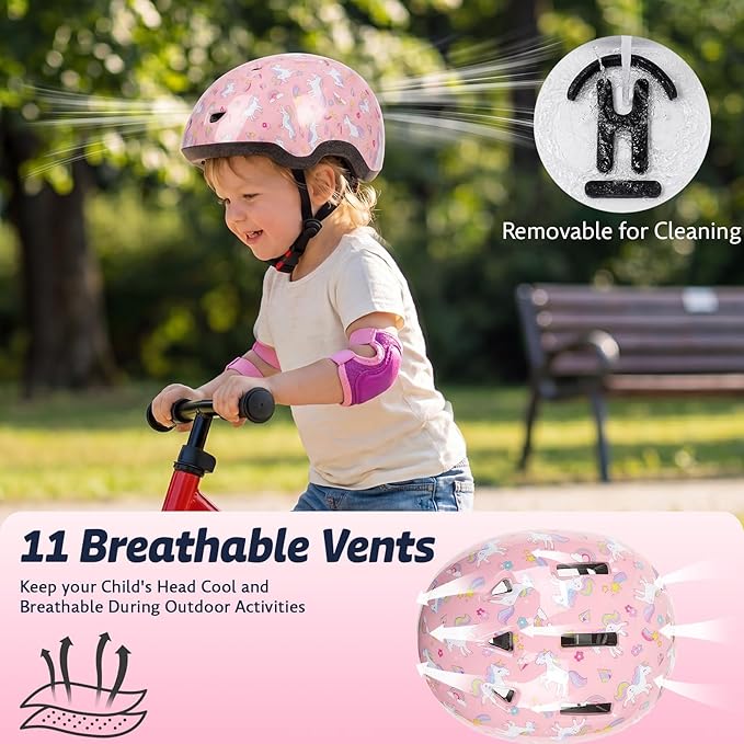 Toddler Helmet with Knee Pads and Elbow Pads Set for Kids Age 1-3, Adjustable Infant Baby Bike Helmet for Girls Boys for Balance Bike, Scooter, Bicycle