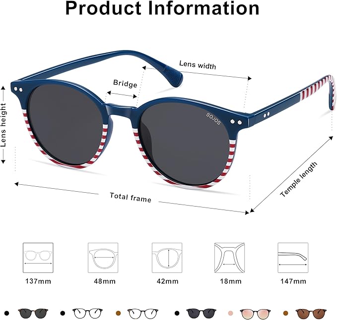 SOJOS Small Round Classic Polarized Sunglasses for Women Men Vintage Style UV400 Lens MAY SJ2113