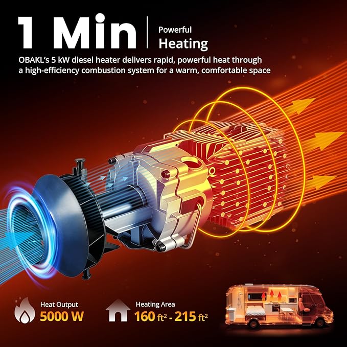 ディーゼルヒーター 5KW、アルミハウジング、ディーゼルエアヒーター 12V 高地対応、音声LCDコントローラー＆15Lタンク付き、トラック、キャンピングカー、RV、ボート用