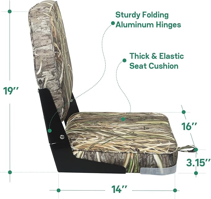 ERGOSEAT Folding Boat Seats Padded Camo Fishing Boat Chair with Backrest Marine Bass Jon Boat Seat