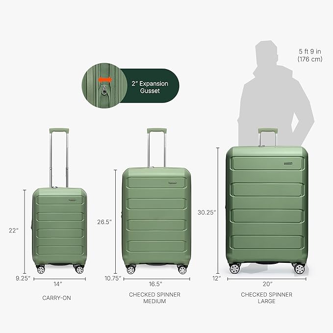 Traveler's Choice Pagosa ハードシェル 拡張可能荷物 スピナーホイール付き、グリーン、30インチ 大型