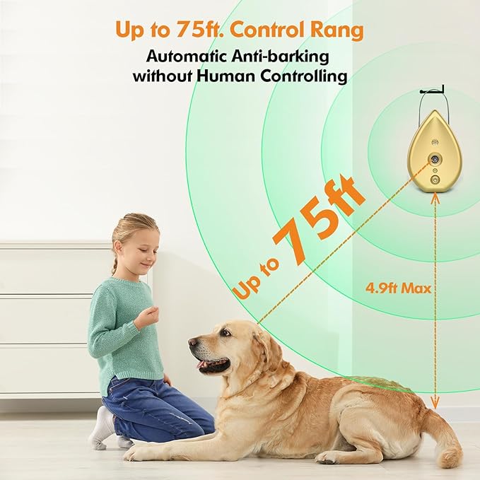 Anti Barking Device for Dogs Bark Box, Rechargeable Ultrasonic Barking Deterrent Devices with 3 Modes/Irregular Ultrasound Frequency/Automatically Electronic Dog Whistle Neighbors Dog Silencer(Gold)