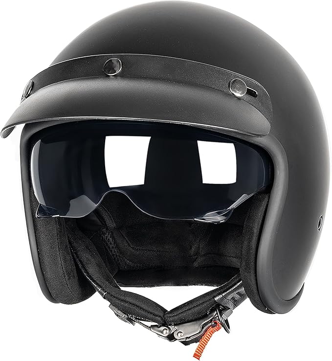 Yesmotor 3/4 Open Face Retro Motorcycle Helmet Vintage Helmet for Motorbike Casco, Moped, Cruiser, Bobber, and Chopper - DOT Approved（Matte Black,XL）