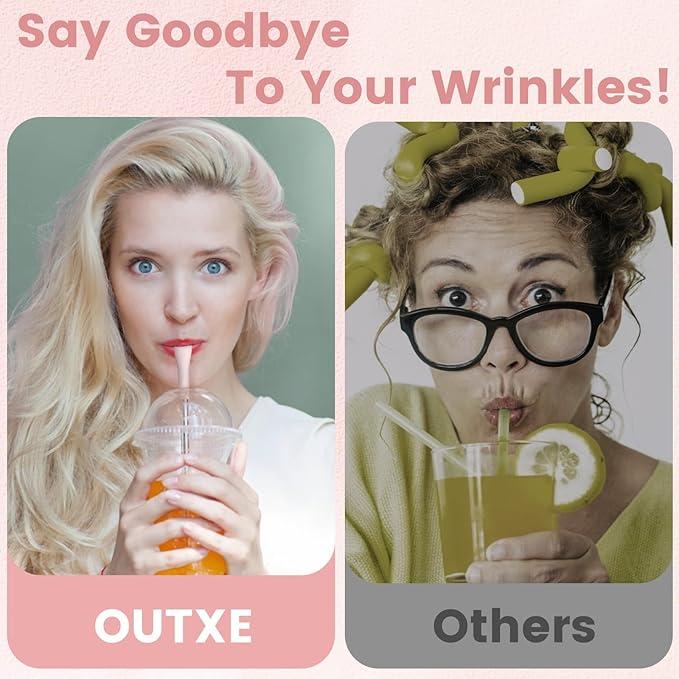 OUTXE Anti Wrinkle Straw 6 Pcs, Flat Wide Drinking Straw for Stanley& Yeti& Owala, Reusable Wrinkle Free Long Stainless Steel Metal Straw for Lip with Cleaning Brush and Carrying Bag