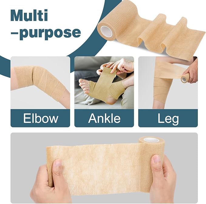 AZEN 36 Pack Self Adhesive Bandage Wrap, 4" X 5 Yards Elastic Cohesive Bandage Wrap, Skin Color Athletic Tape, Ankle Tape, Tattoo Grip Tape Wrap, Vet Wrap