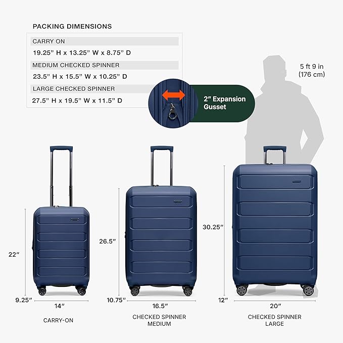 Traveler's Choice Pagosa ハードシェル拡張可能荷物 スピナーホイール付き、ネイビー、22インチ機内持ち込み