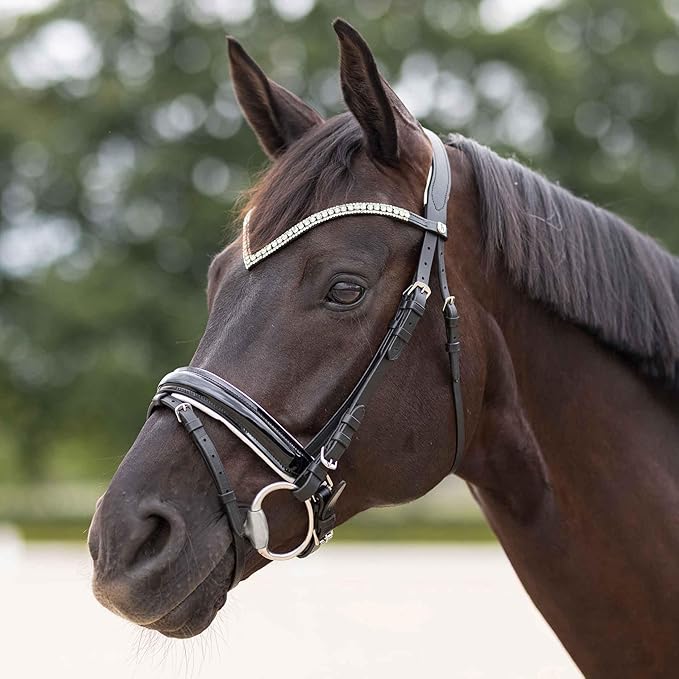HORZE Grayson Classic Leather Ergonomic Snaffle Dressage Bridle with Detachable Flash