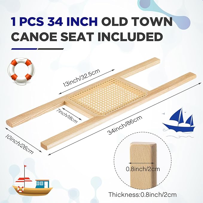 Yerliker 34 Inch Canoe Seat Cane Seat Outdoor Caned Canoe Seats for Kayak Boat