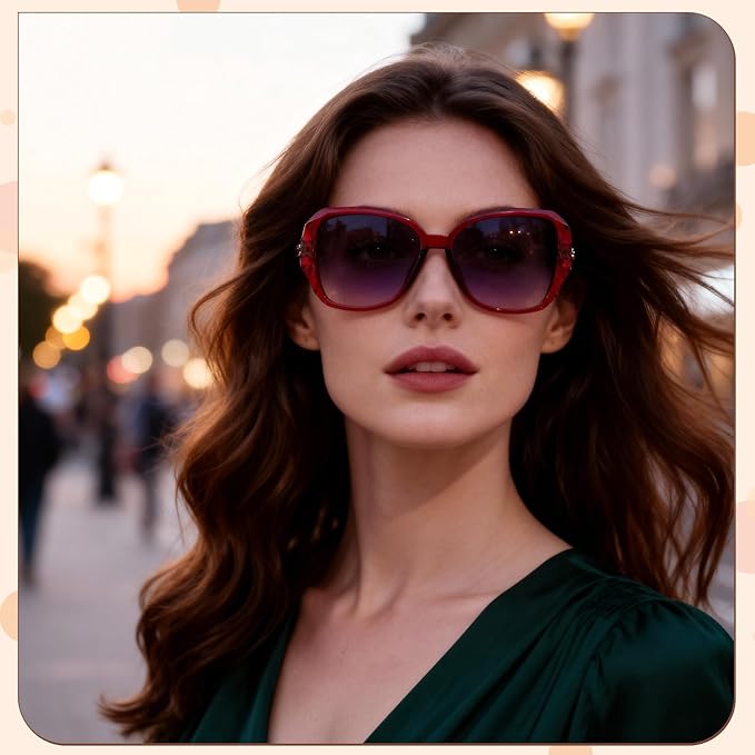 DragonflyDreams 4 Pcs Women Large Sunglasses, UV 400 Glasses Oversized Classic Trend Ladies Sunglasses Sparkling Large Frame