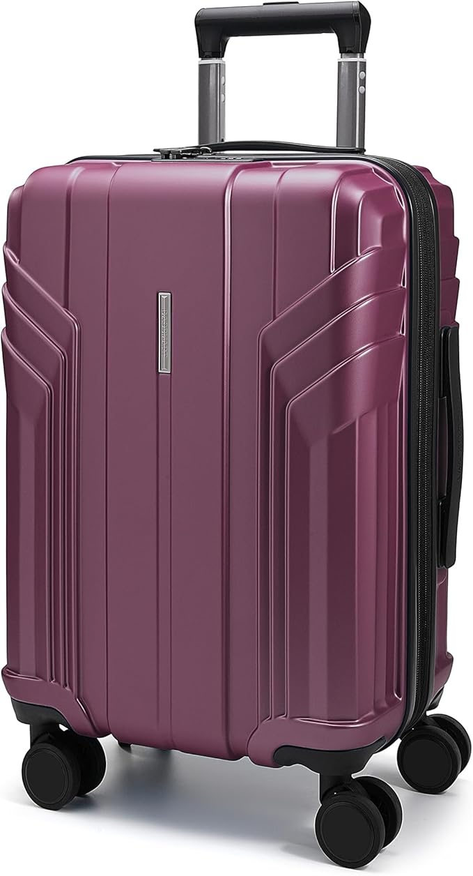 BAGSMART 拡張可能機内持ち込みスーツケース 22x14x9 航空会社承認、20インチ スピナーホイール付き旅行用スーツケース、軽量ハードシェル 機内持ち込み パープリッシュレッド