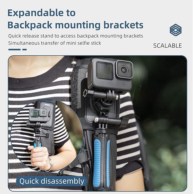 TELESIN 360 Backpack Mount Shoulder Strap Clip Holder Quick Release Adapter Base for GoPro Max 13 12 11 10 Insta360 X5 X4 Ace Pro 2, DJI Osmo Nano Action 6 5 Pro 4 3 Pocket 3 Bike Motorcycle Accessory