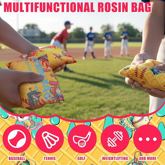 アイスクリームドリップ野球パーティー記念品6個パック バルク野球ドリップロジンバッグ 握力強化ソフトボールテニス汗かきハンドグリップ用 ピッチングポールボウリングゴルフ用パインロジンパウダー