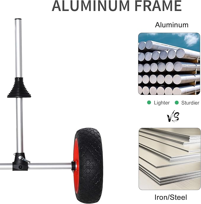 Soozier Kayak Cart, Trolley Trailer Kayak Wheels with Strong Aluminum Frame, Adjustable Width Crossbar, & Large Tires