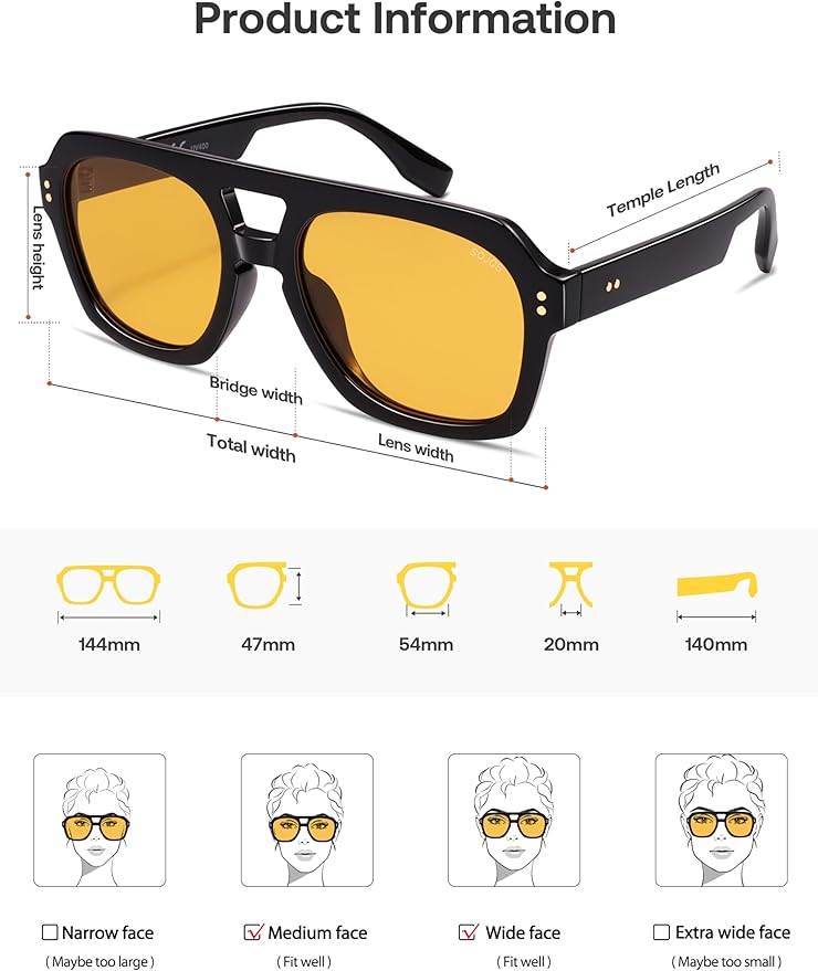 SOJOS Retro Thick Polarized Aviator Sunglasses for Women Men, Large Trendy Bold Square Pilot Shades SJ2385