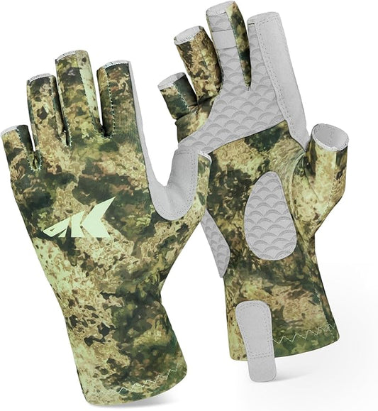 KastKing La Sal Fishing Gloves UPF50+ Sun Gloves UV Protection Fingerless Gloves Men Women for Outdoor, Kayaking, Rowing, Paddling, Canoeing, Hunting