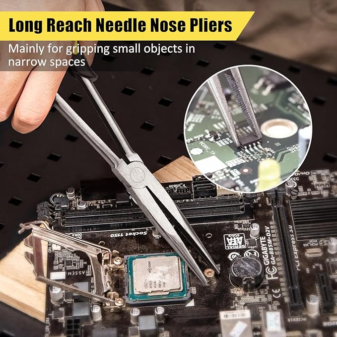 Premium Long Needle Nose Pliers-11’’, Paper Clamp Precision, Chromium-Vanadium Steel, Soft Grip with Wire Cutter, Long Nose Cutting Pliers for Home, Fishing, Jewelry, Crafts,1pcs
