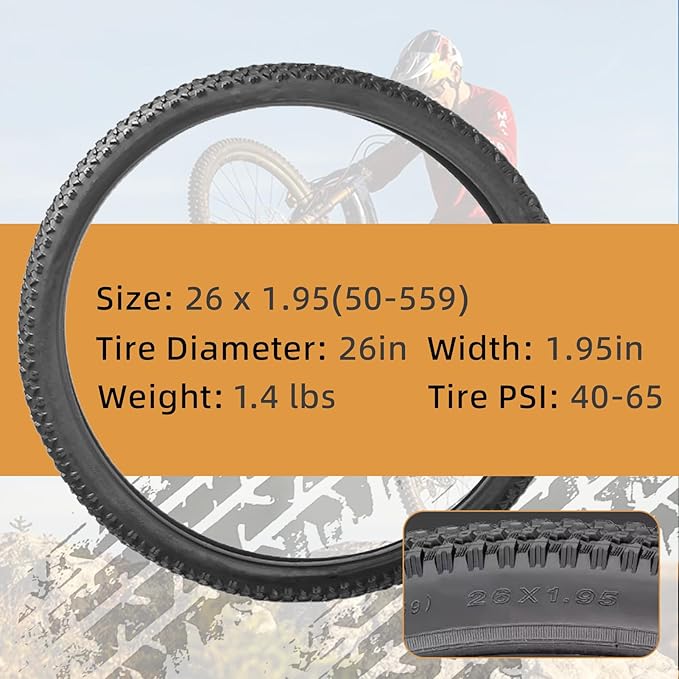 2-Pack Hybrid Bike Tire Kit: 26/27.5/29-inch Lightweight Bicycle Replacement Tires with Inner Tubes and Tire Levers Compatible with MTB,Urban Bike,26 x 1.95/27.5 x 2.1/29 x 2.25
