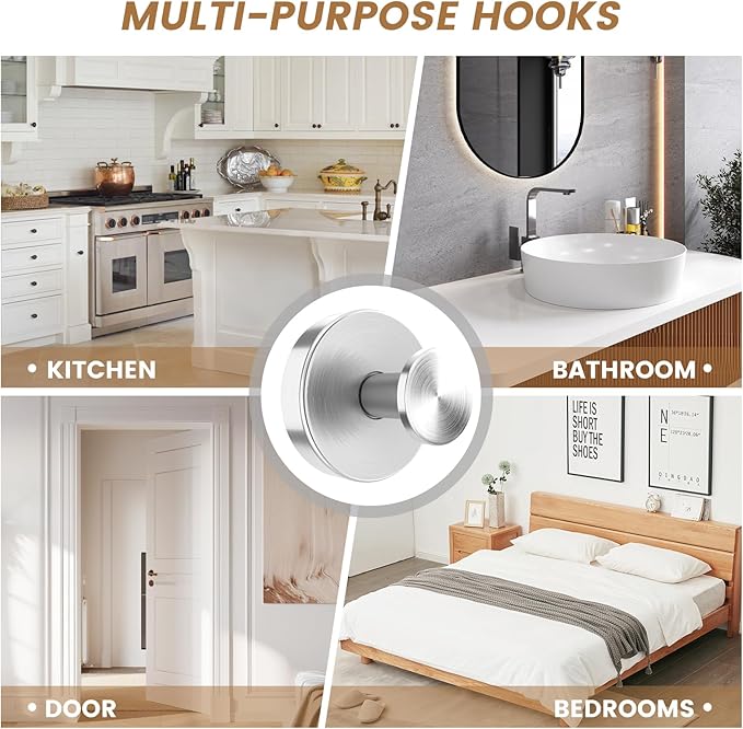 BKV Suction Cup Hooks for Glass Window,Removable Shower Hooks for Inside Shower,Metal Towel Hooks for Bathrooms,4 Pack(Silver)
