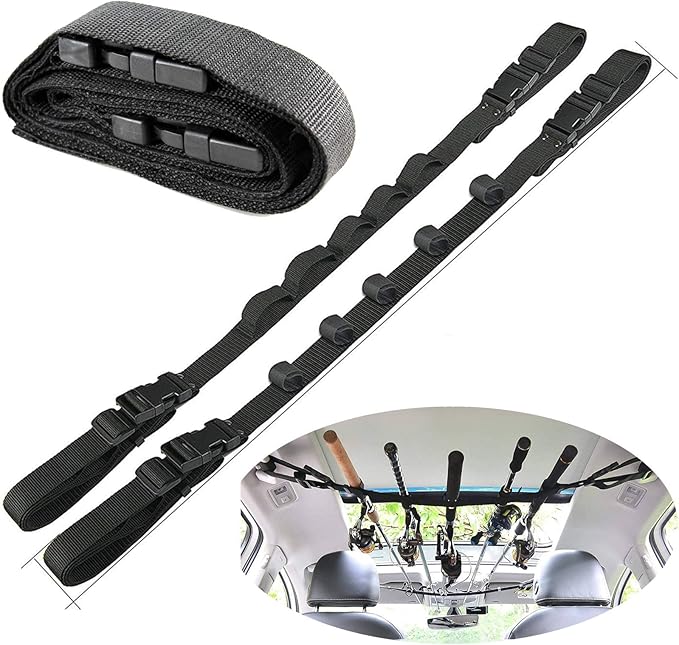 GREATFISHING 2 Pack Car Fishing Rod Holder Adjustable Fishing Pole Holder Belt Straps Fishing Rod Holder Vehicle Fishing Pole Rack Fishing Rod Rack Carrier for Car(holder)