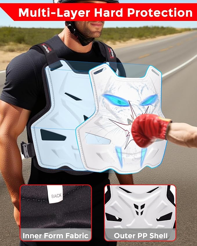 StarknightMT Motorcycle Chest Armor Lightweight Adult Men Motocross Chest Protector, Adjustable Body Armor Vest for Motocross Riding Road Racing Cycling Skiing Skating Easy-wear Chest Guard